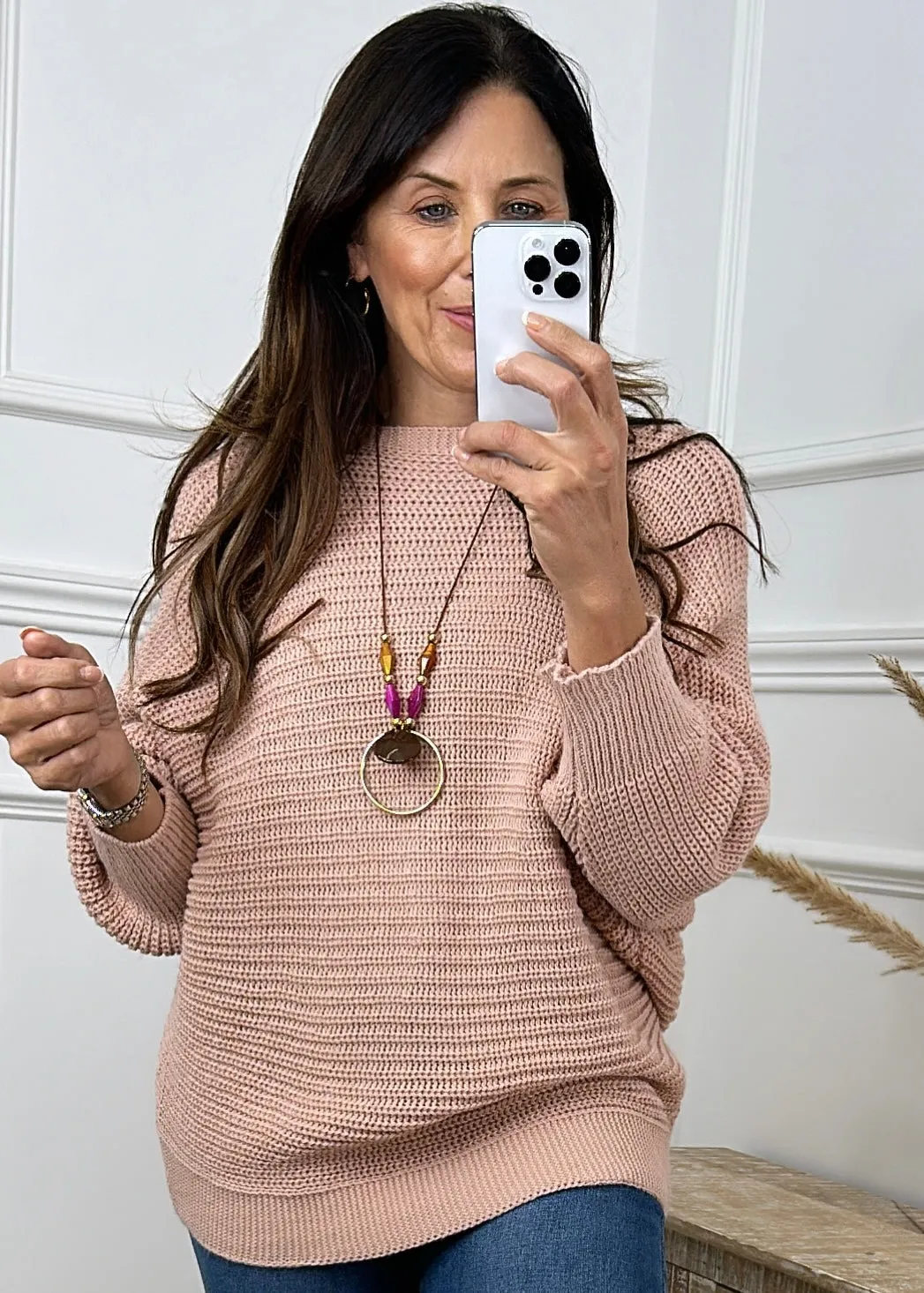 Loren Dusty Pink Batwing Necklace Jumper