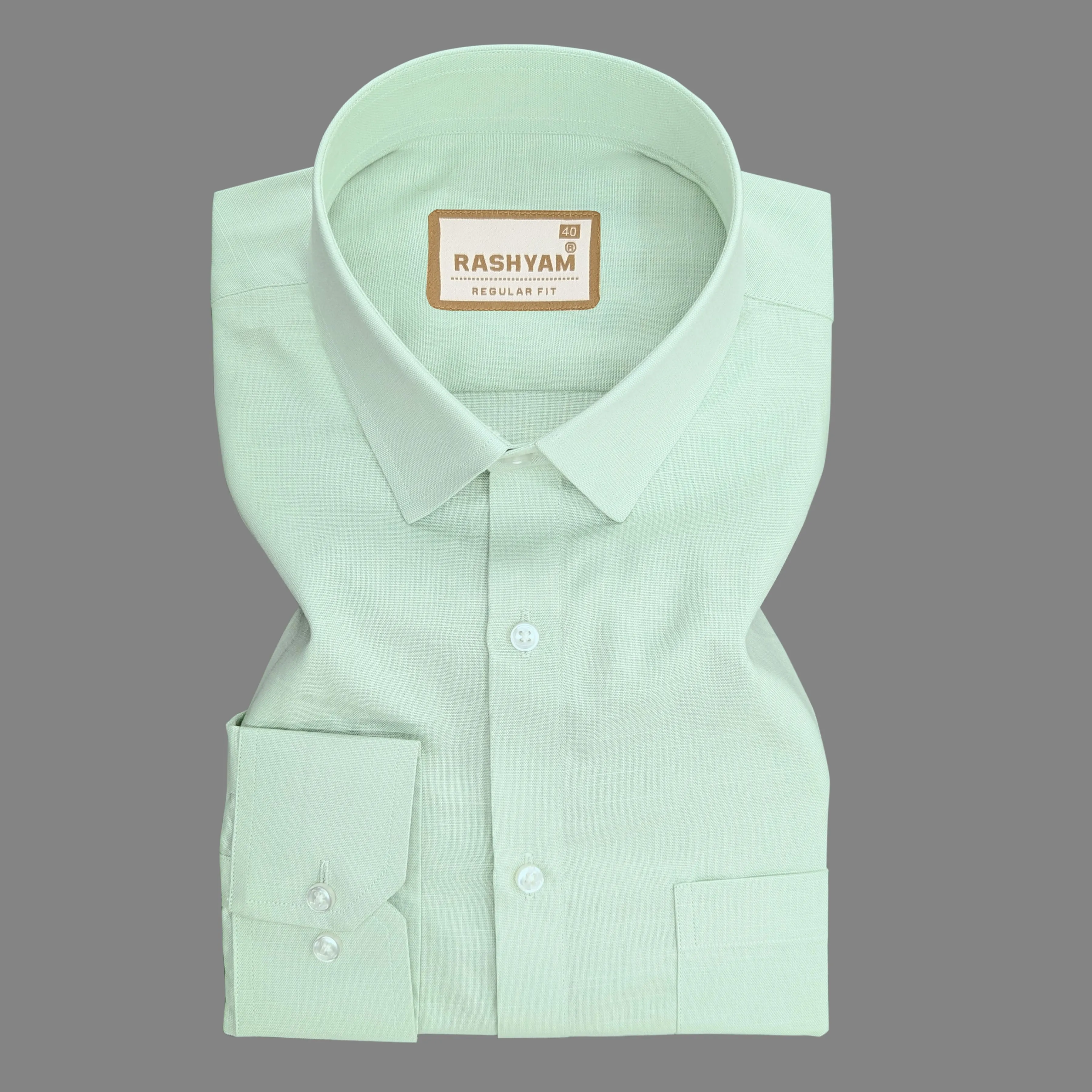 Marzeno Luxurious Linen Cotton Leaf Green Formal Shirt For Men