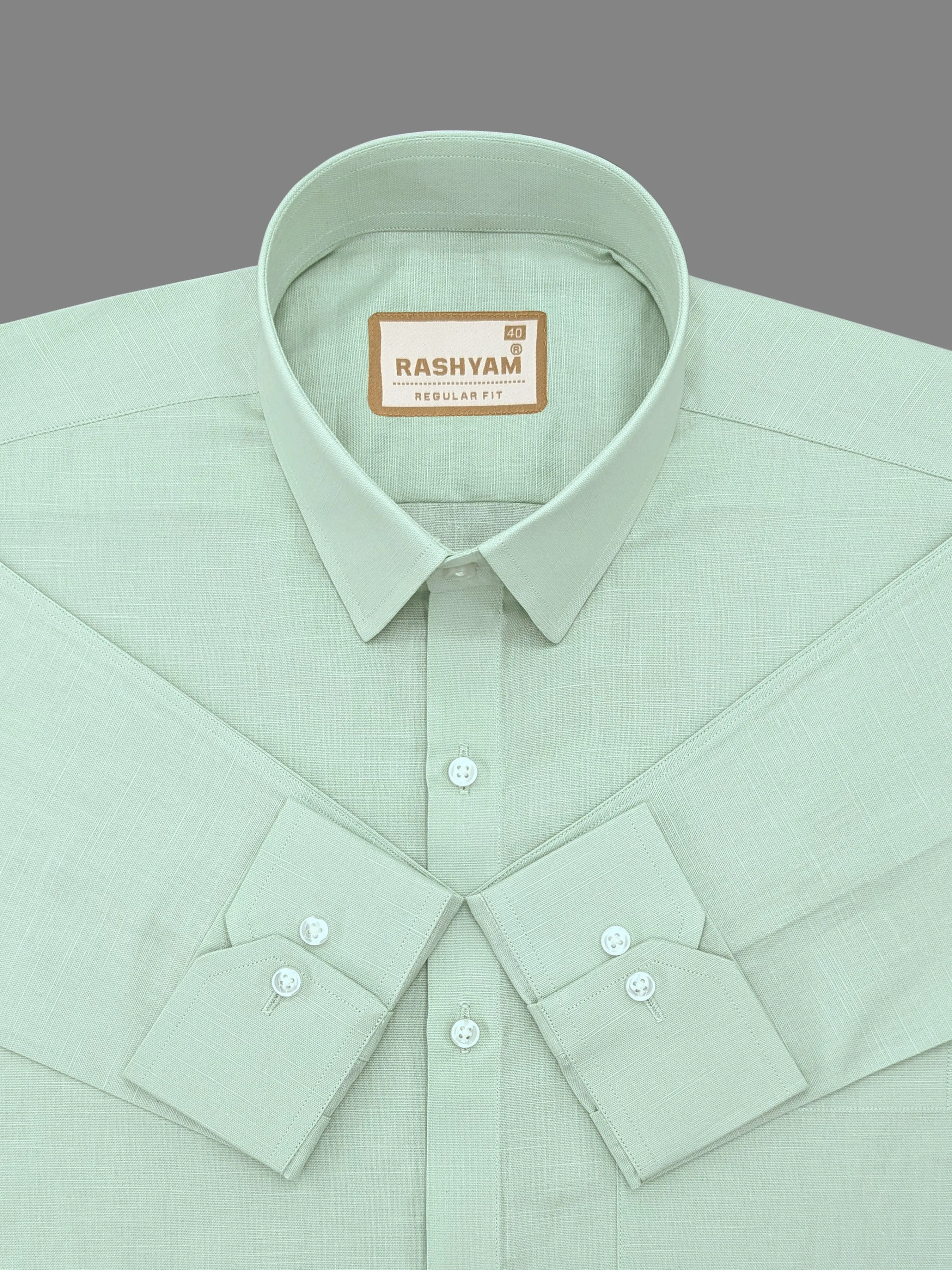 Marzeno Luxurious Linen Cotton Leaf Green Formal Shirt For Men