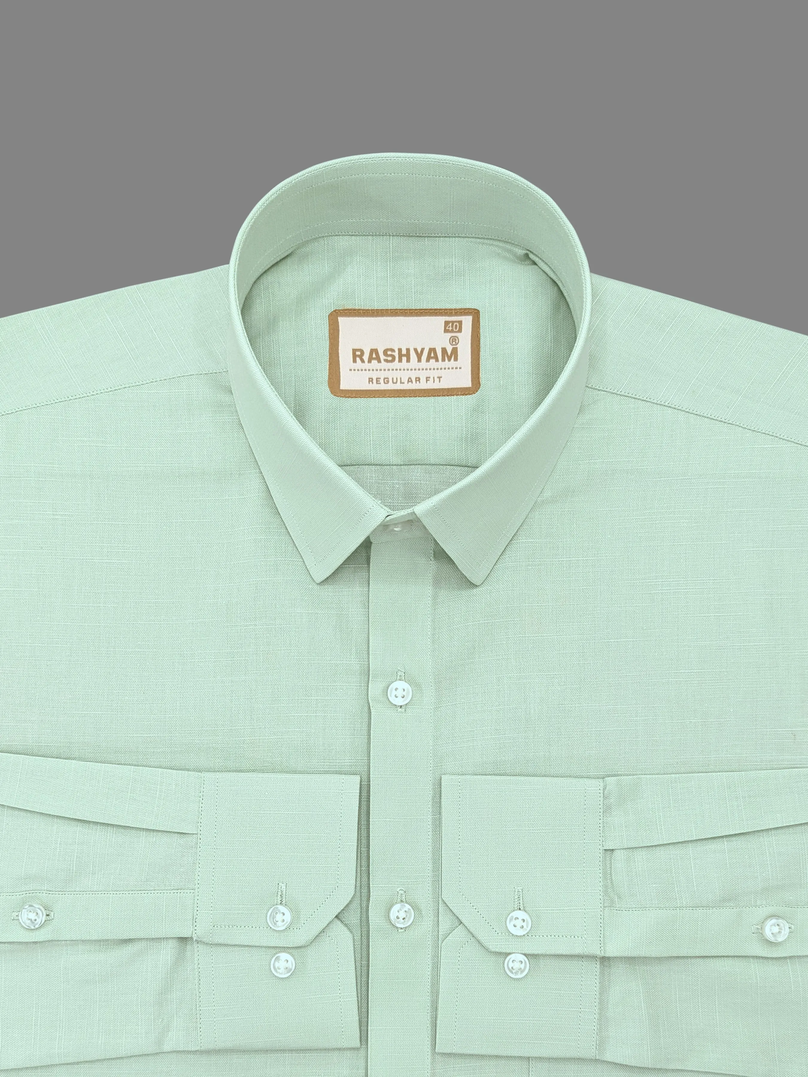 Marzeno Luxurious Linen Cotton Leaf Green Formal Shirt For Men