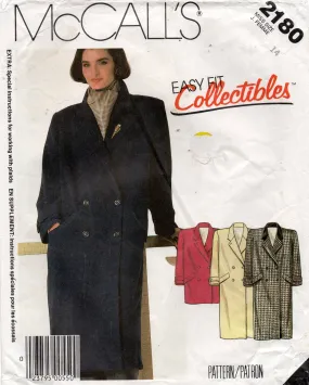 McCall's 2180 Womens EASY FIT Collectibles Overcoat or Car Coat 1980s Vintage Sewing Pattern Size 14 Bust 36 inches