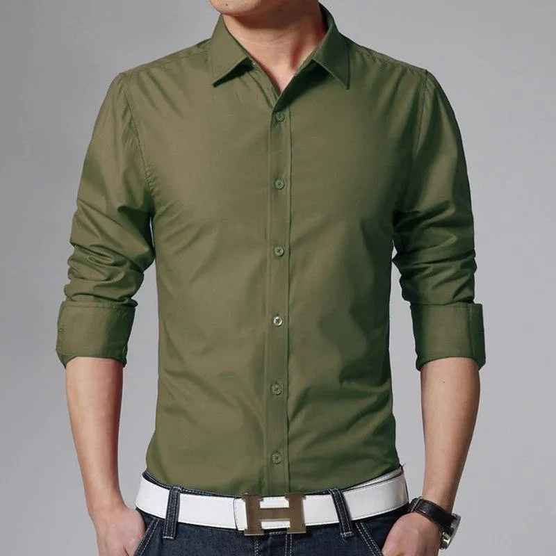 Men's Long Sleeve Slim Fit Plain Dress Shirt