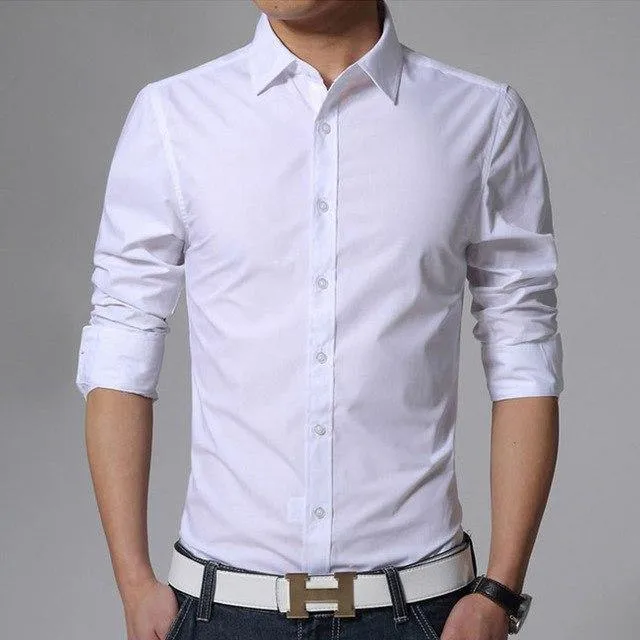 Men's Long Sleeve Slim Fit Plain Dress Shirt