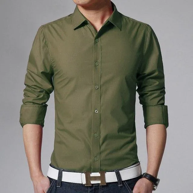 Men's Long Sleeve Slim Fit Plain Dress Shirt