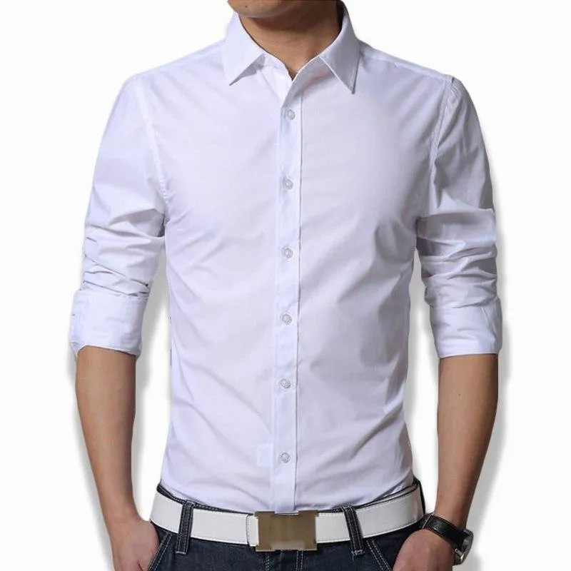 Men's Long Sleeve Slim Fit Plain Dress Shirt