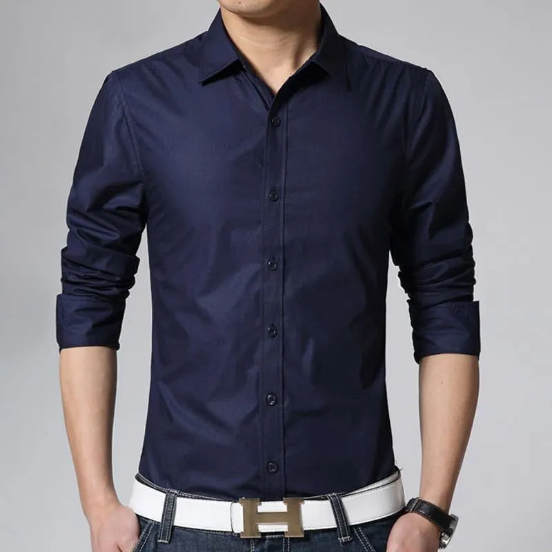 Men's Long Sleeve Slim Fit Plain Dress Shirt