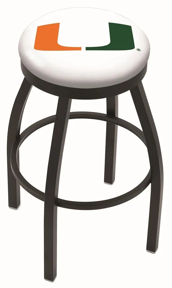 Miami Hurricanes HBS Black Swivel Bar Stool with White Cushion