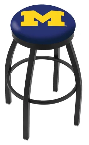 Michigan Wolverines HBS Black Swivel Bar Stool with Blue Cushion