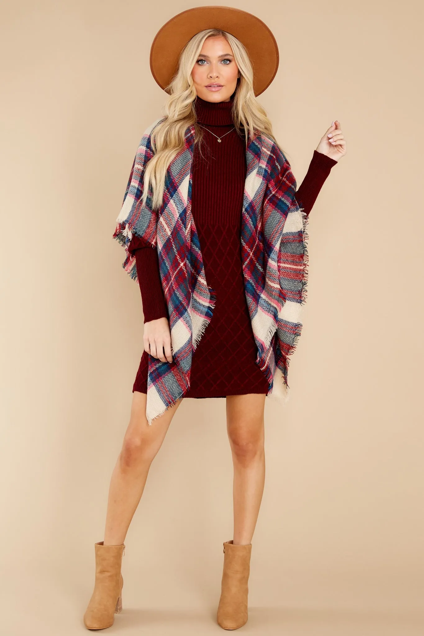 Midday Outings Burgundy Sweater Dress