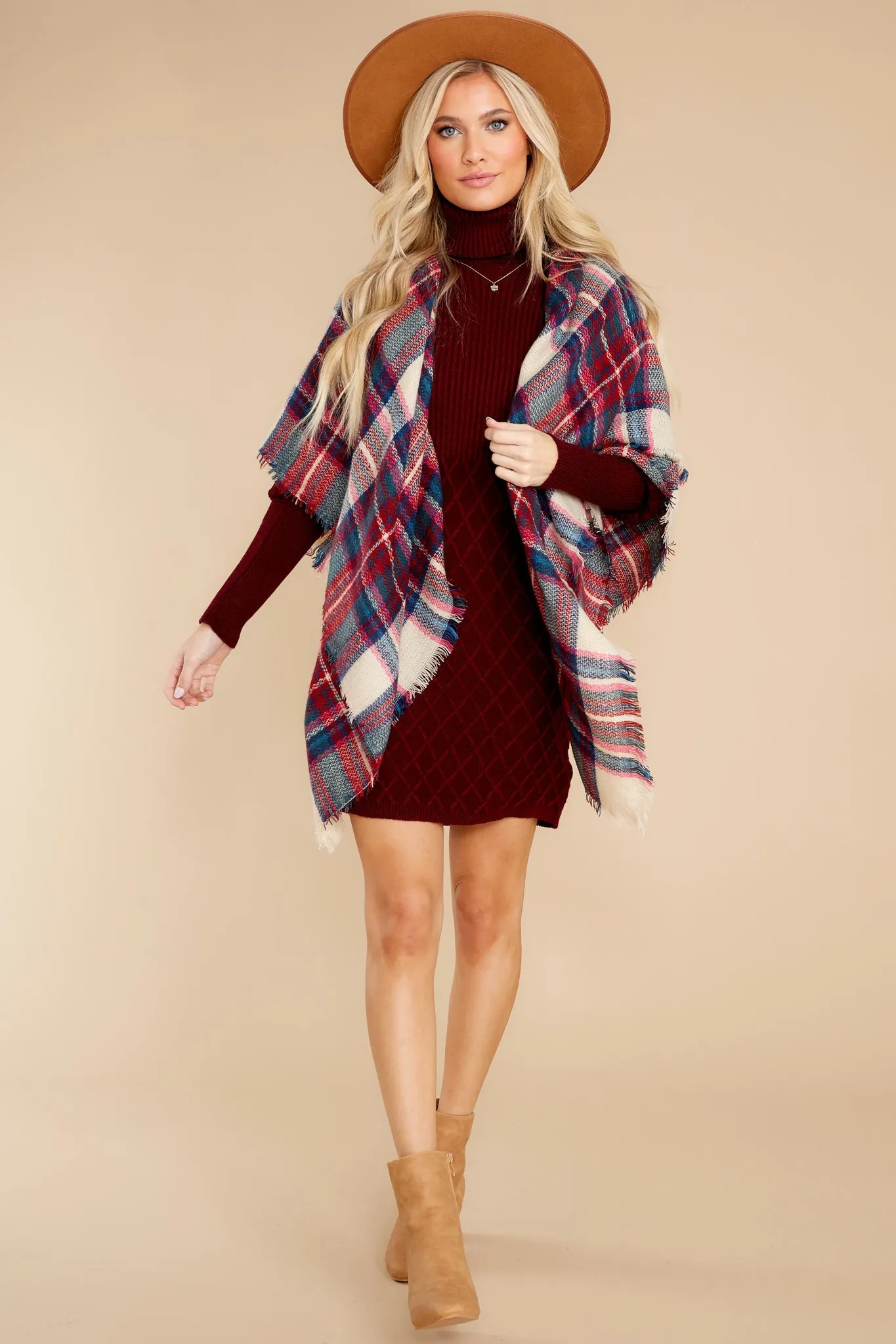 Midday Outings Burgundy Sweater Dress