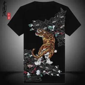 New Arrival, Chinese Style Dragon Embroidery, Men's Round Neck Cotton Shirts