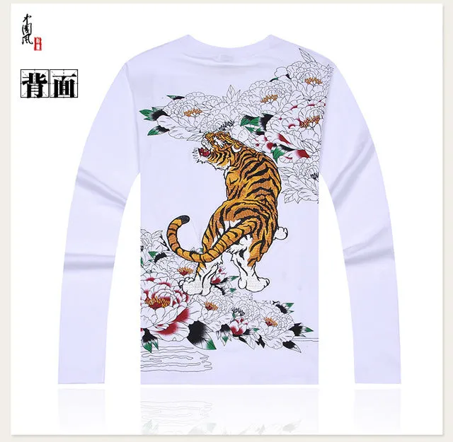 New Arrival, Chinese Style Dragon Embroidery, Men's Round Neck Cotton Shirts