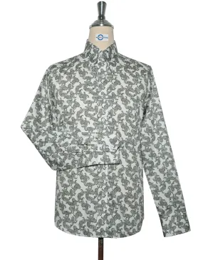 Paisley Shirt - White and Olive Green Paisley Shirt