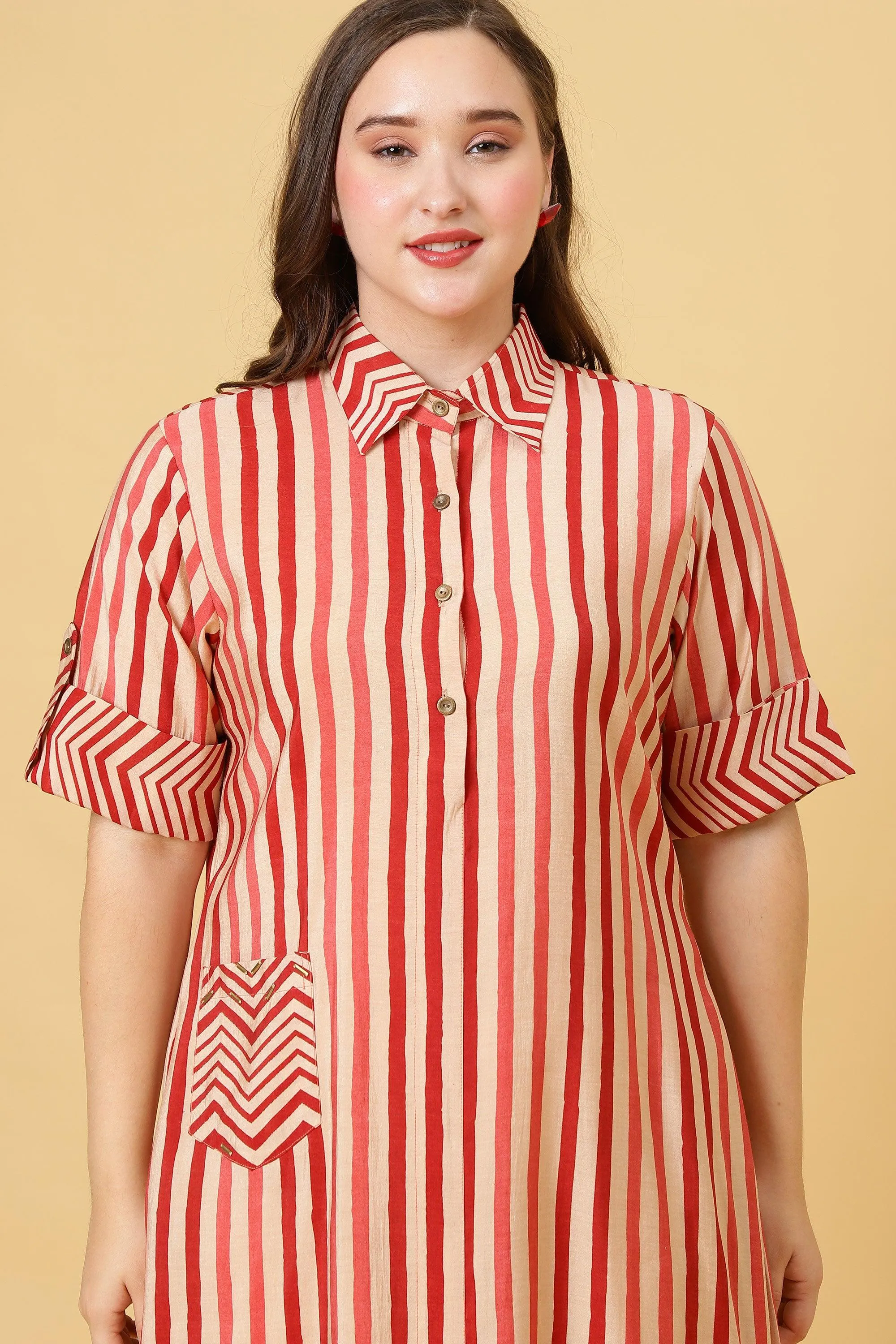 Red & White One Piece Casual Dress for Women