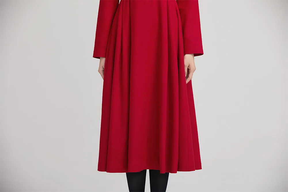 red warm winter midi pleated dress with button 2234