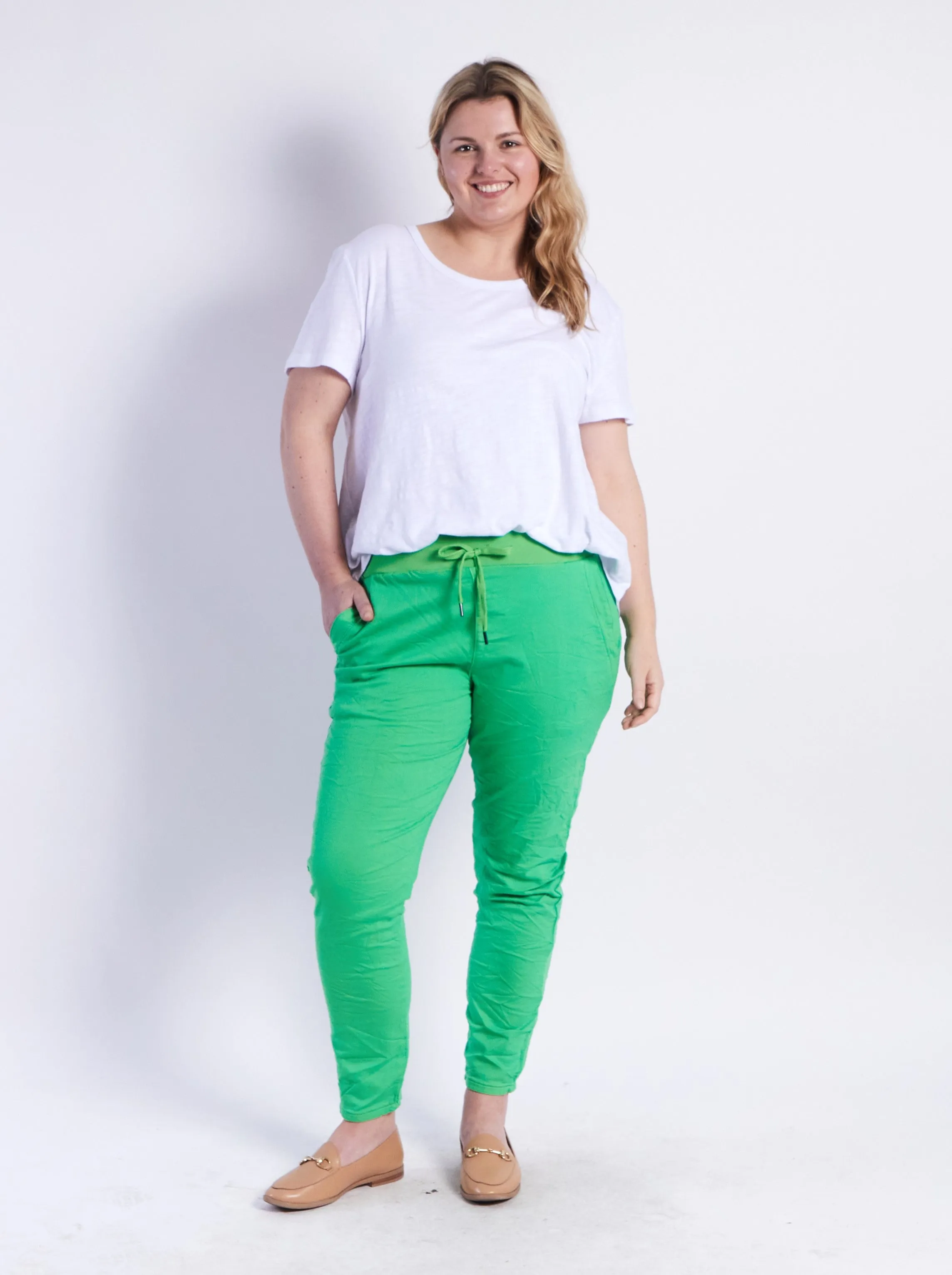 Riley Stretch Denim Joggers - Green