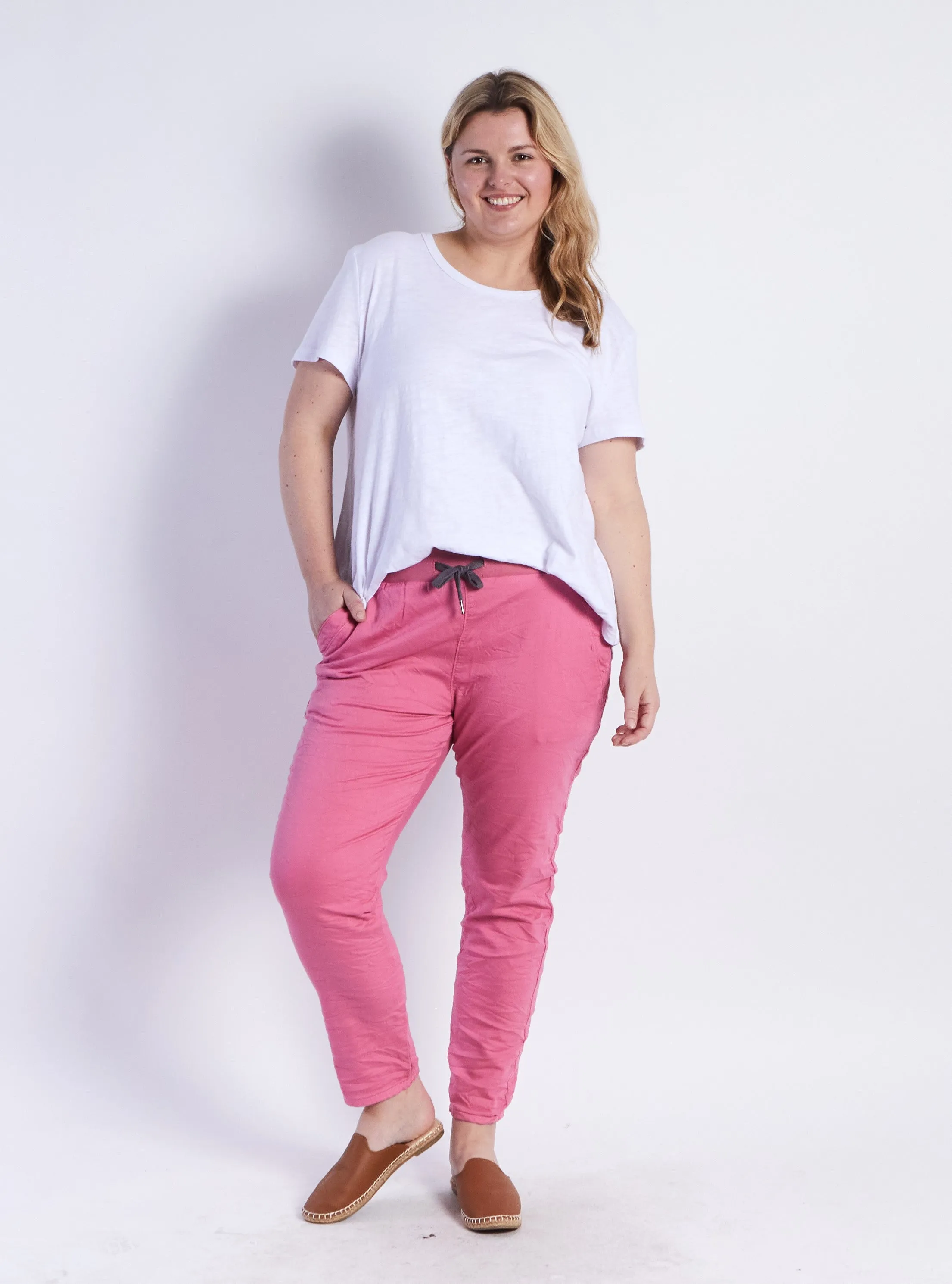 Riley Stretch Denim Joggers - Pink