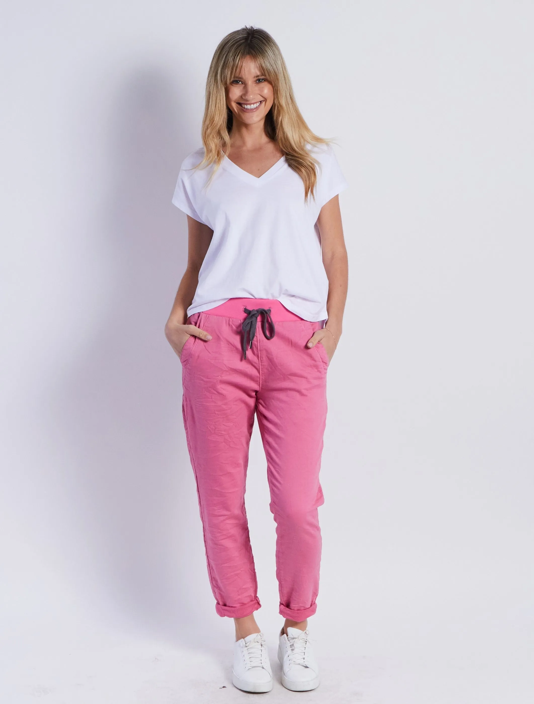 Riley Stretch Denim Joggers - Pink