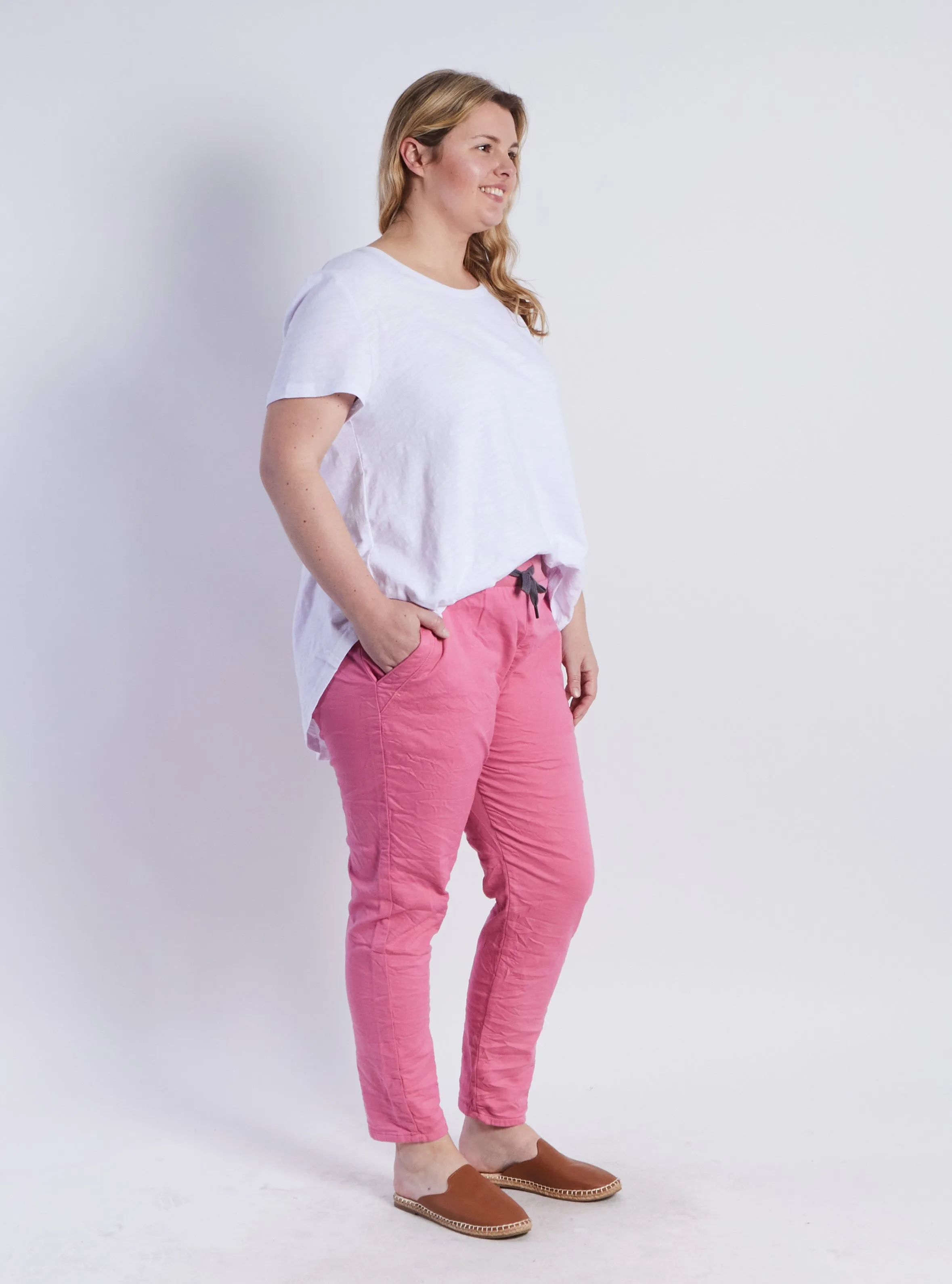 Riley Stretch Denim Joggers - Pink