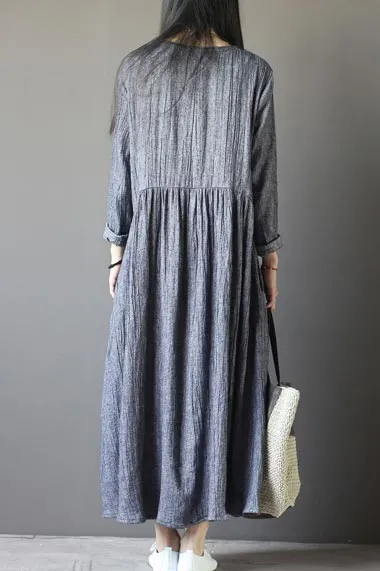 Set head v neck loose commuter dress with long sleeve  CYM330