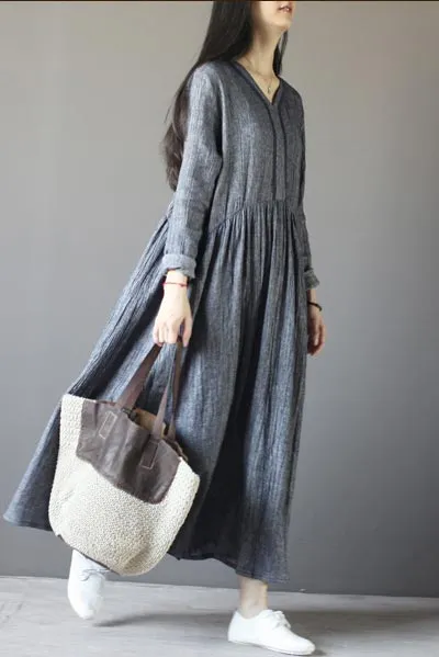 Set head v neck loose commuter dress with long sleeve  CYM330