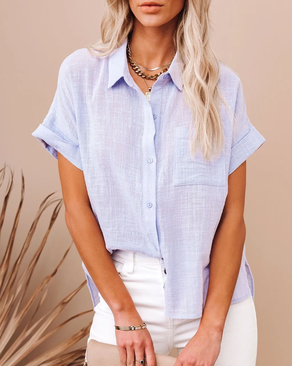 Short-sleeved Lapel Button-down Shirt