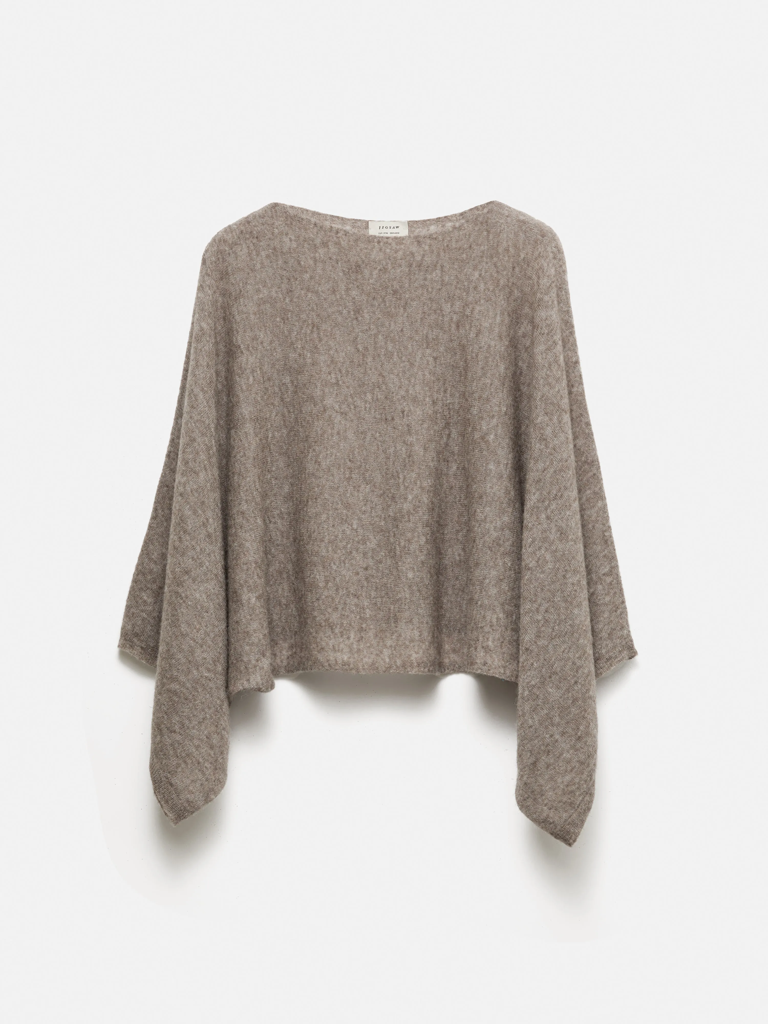 Soft Gauzy Knit Poncho Jumper | Taupe