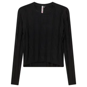 top l/s knit cabled - black