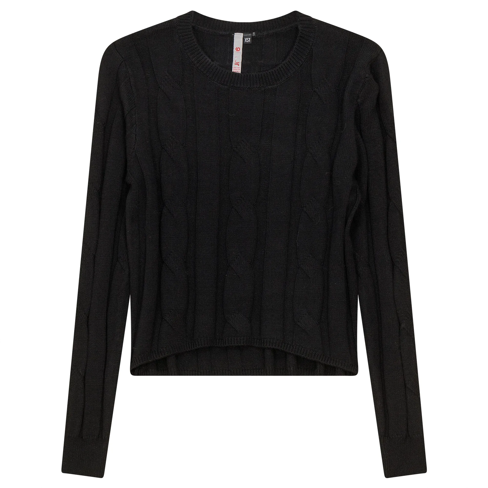 top l/s knit cabled - black