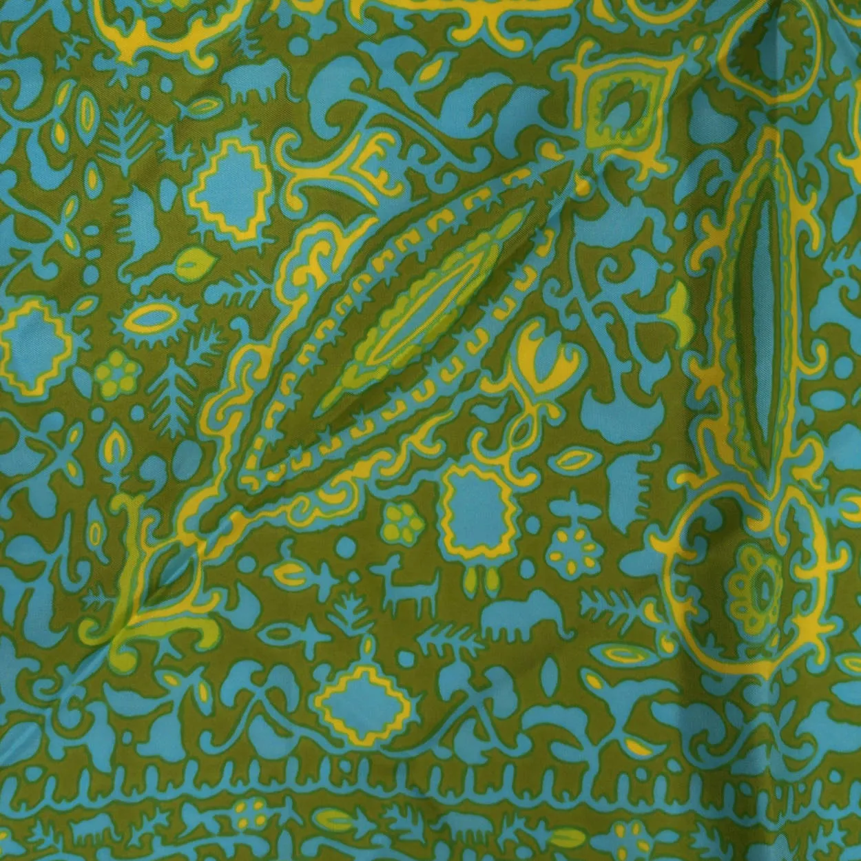 Vintage 1970s Pierre Cardin Silk Twill Scarf Olive Green Ornate Print 30"