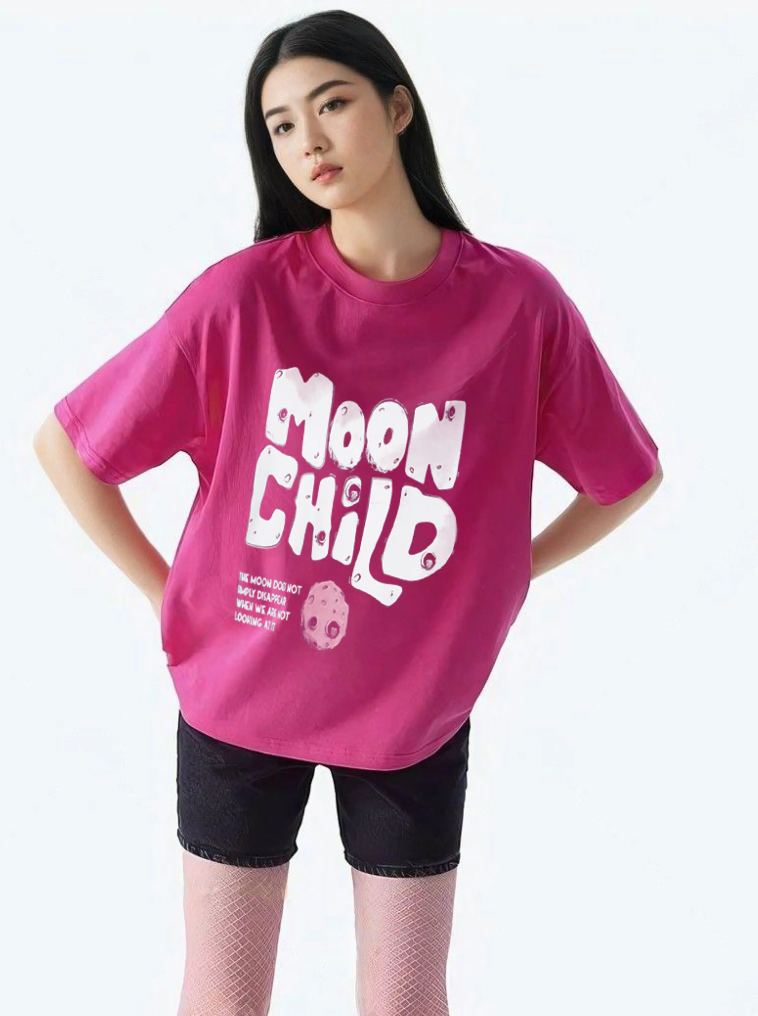 Women Oversized Hot Pink T-shirt - Moon child