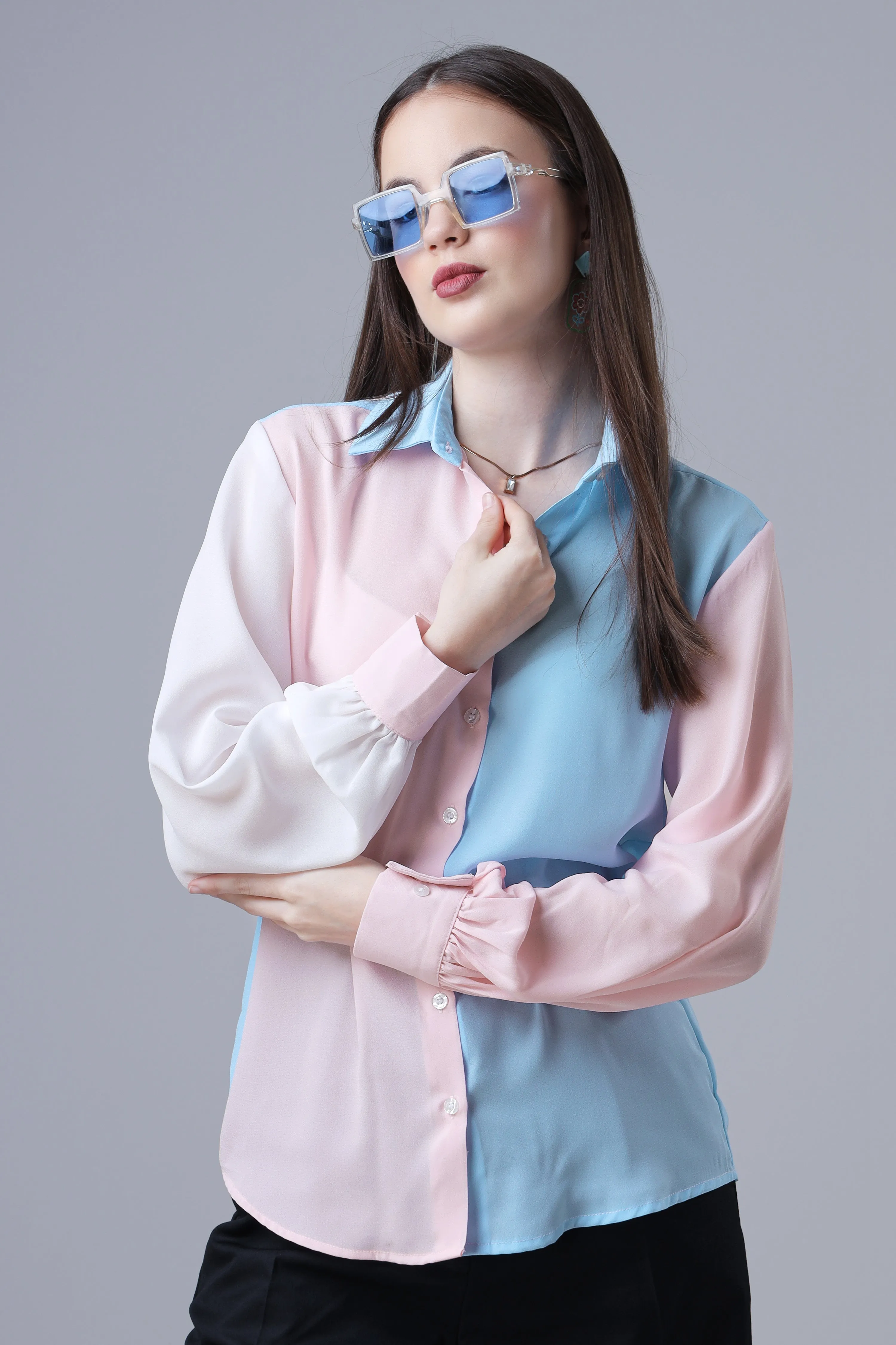 Women Pink Colour Blocked Casual Shirt