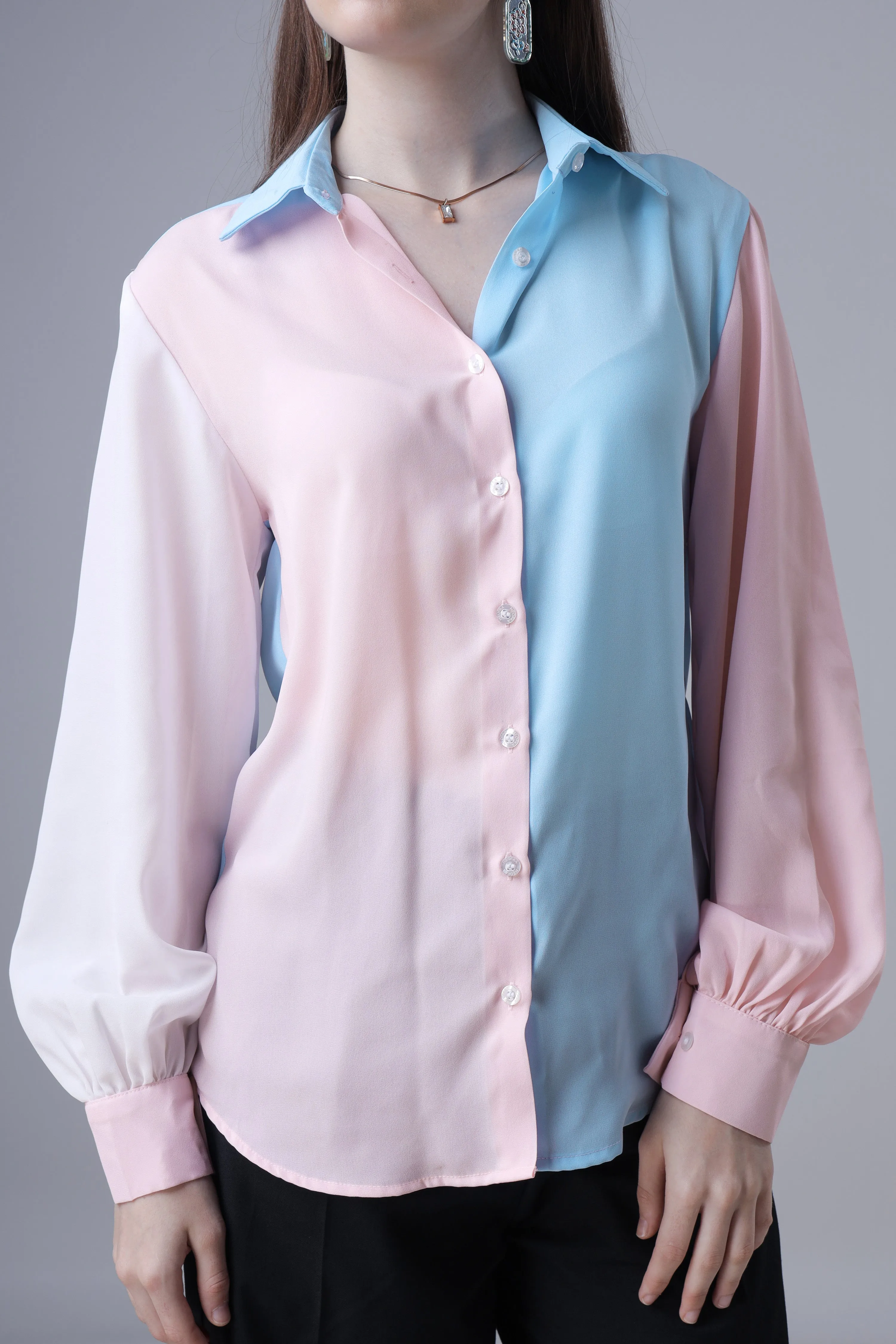 Women Pink Colour Blocked Casual Shirt