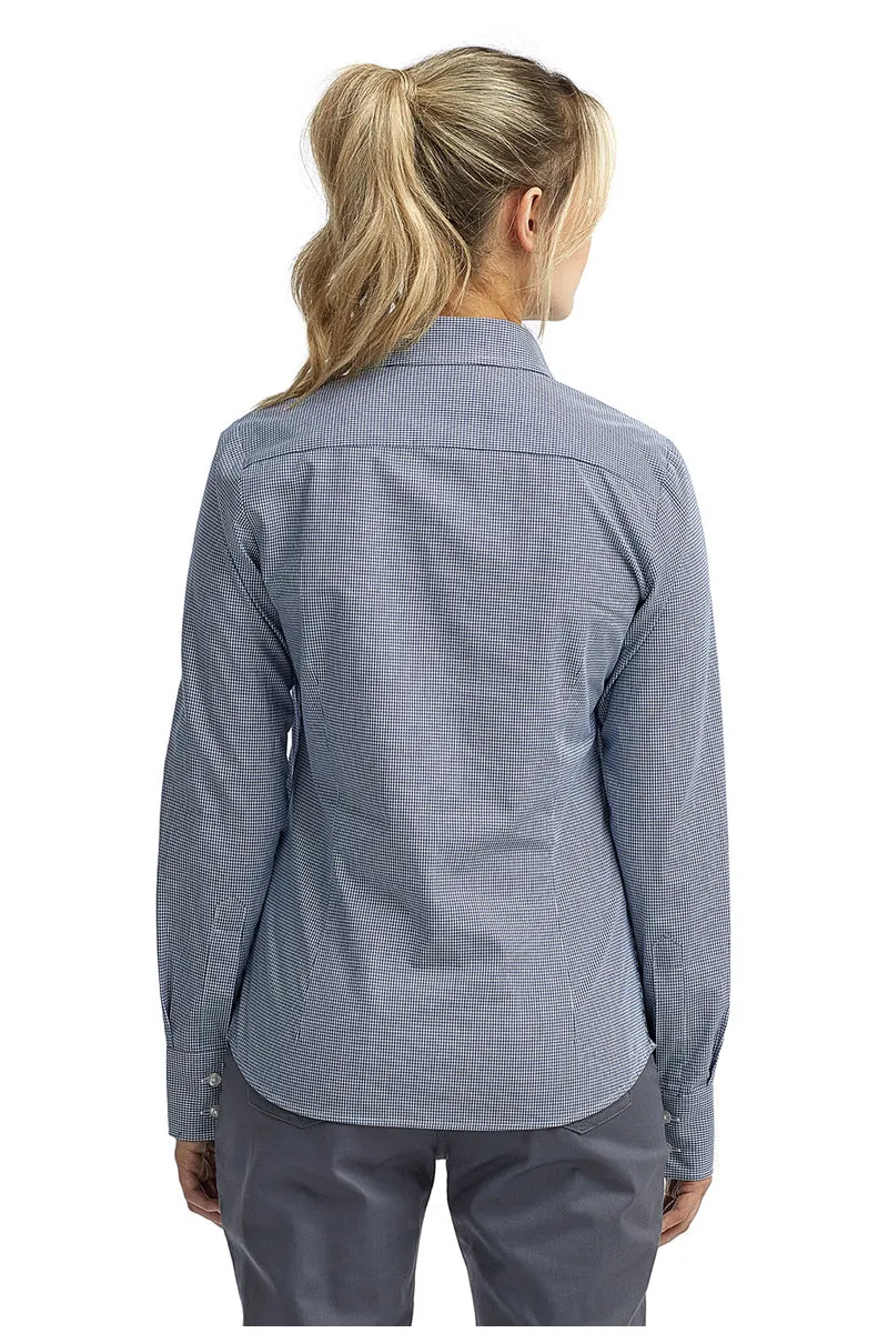 Women's Microcheck Long Sleeve Cotton Shirt (Navy / White)