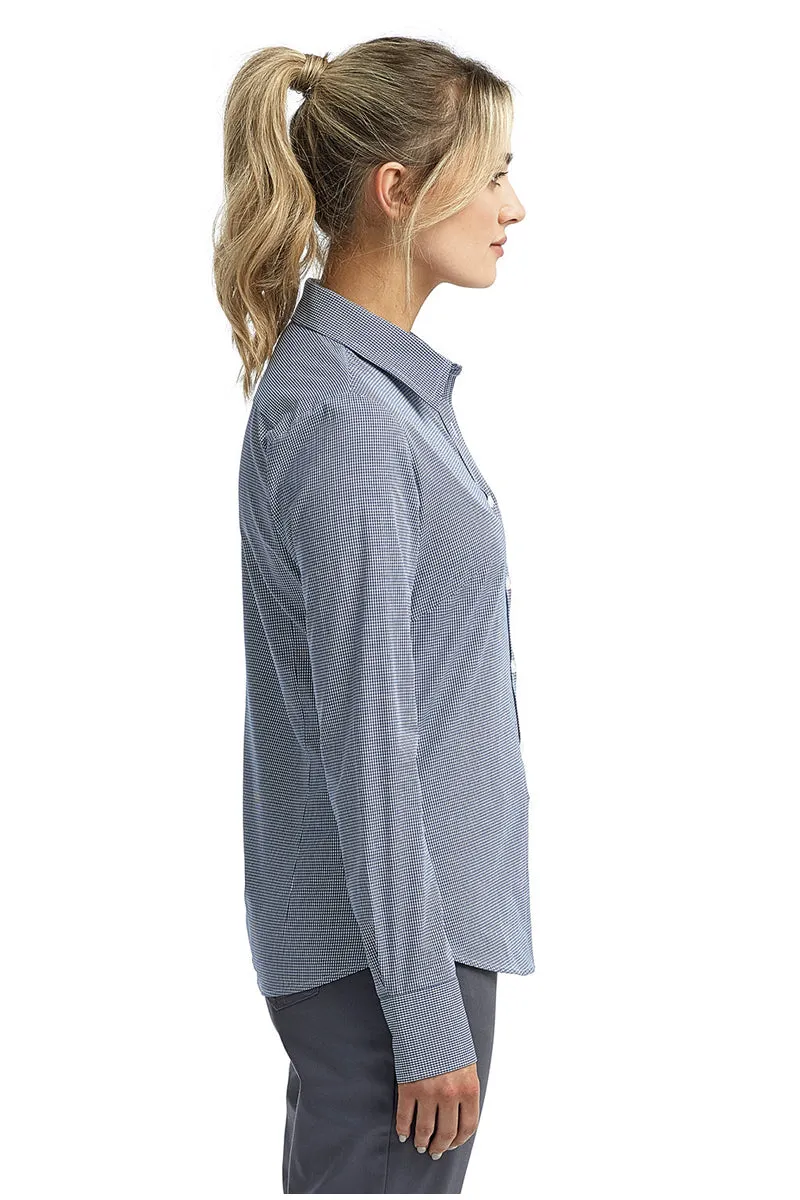 Women's Microcheck Long Sleeve Cotton Shirt (Navy / White)