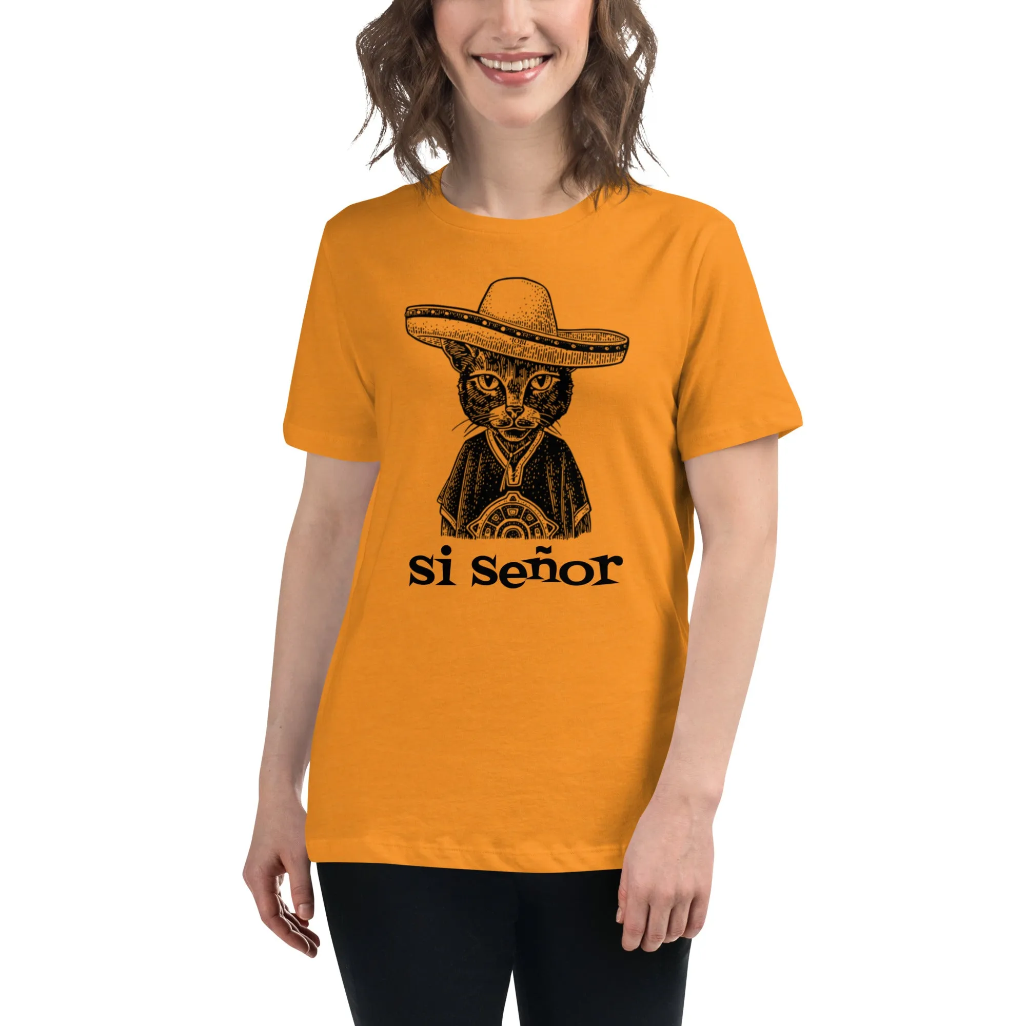 Women's Relaxed Soft & Smooth Premium Quality T-Shirt Si Señor Cat Design by IOBI Original Apparel