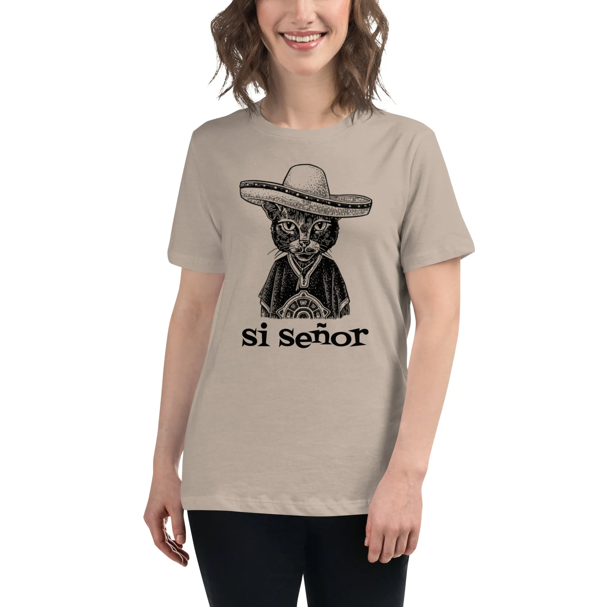 Women's Relaxed Soft & Smooth Premium Quality T-Shirt Si Señor Cat Design by IOBI Original Apparel