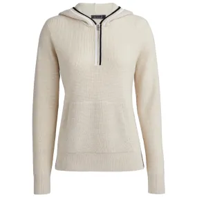 Womens Waffle Stitch Merino Wool Hooded Quarter Zip Sweater Stone Heather - AW23