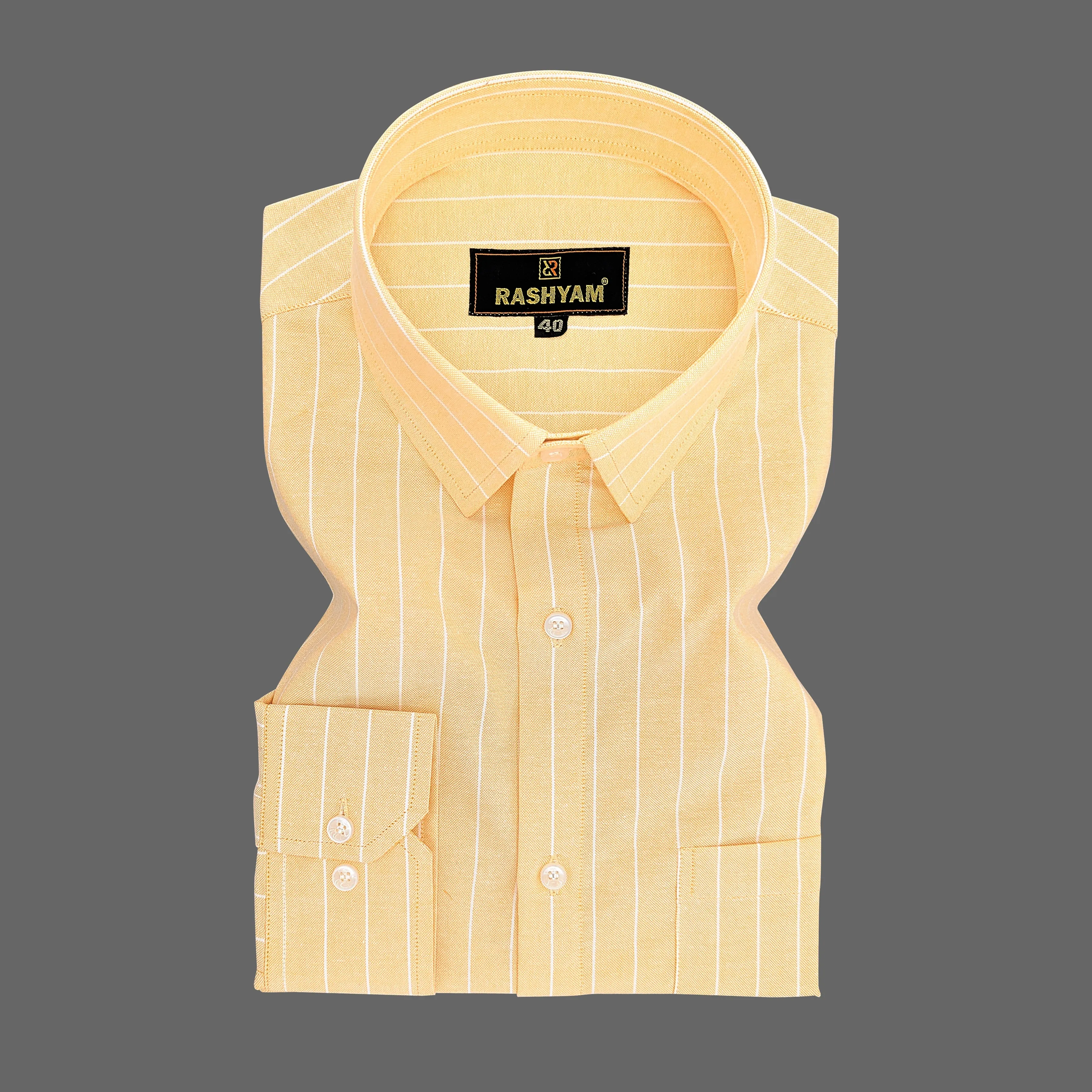 Zodiac White Stripe On Yellow Luxury Oxford Cotton Formal Shirt For Men