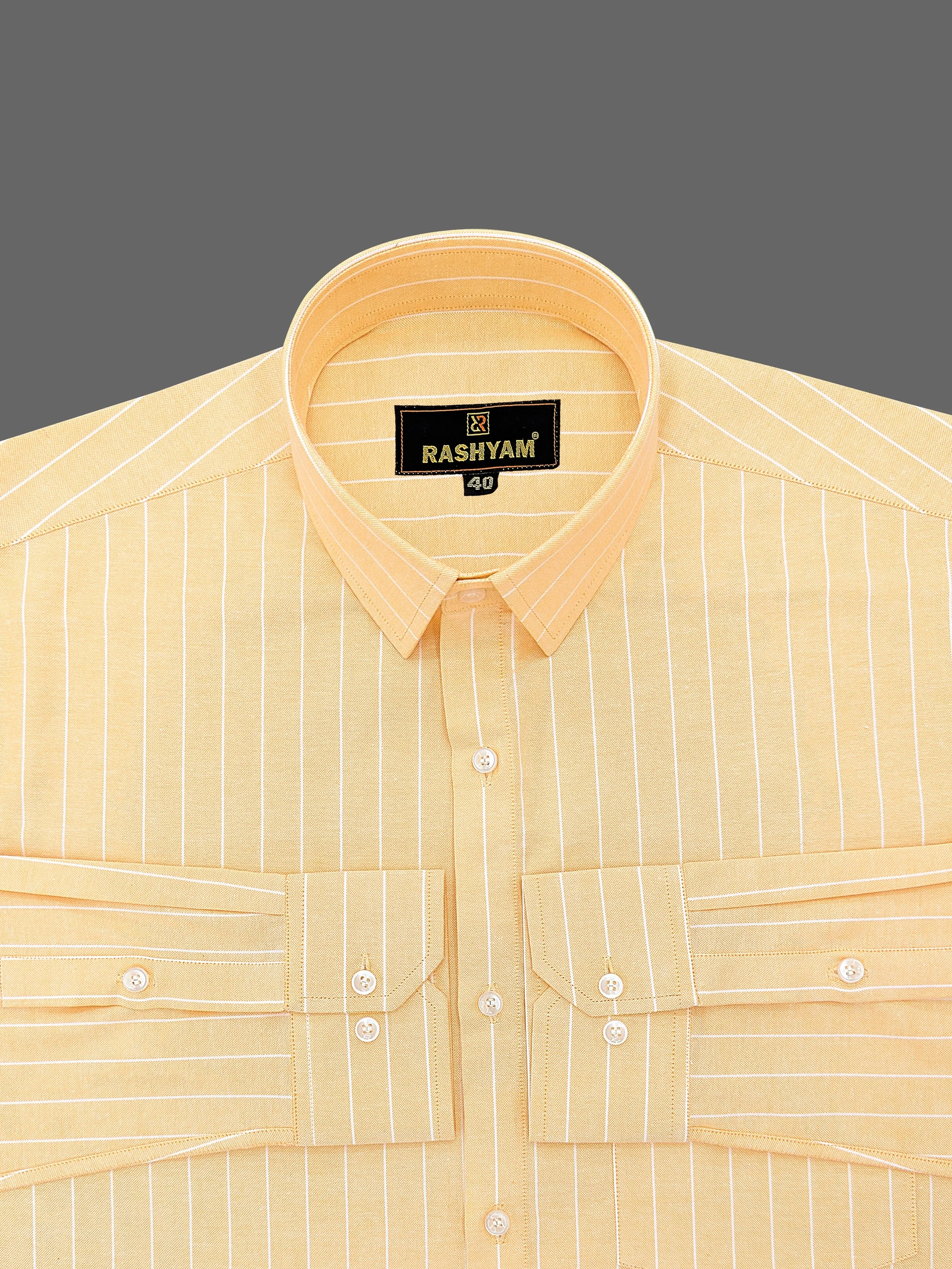 Zodiac White Stripe On Yellow Luxury Oxford Cotton Formal Shirt For Men