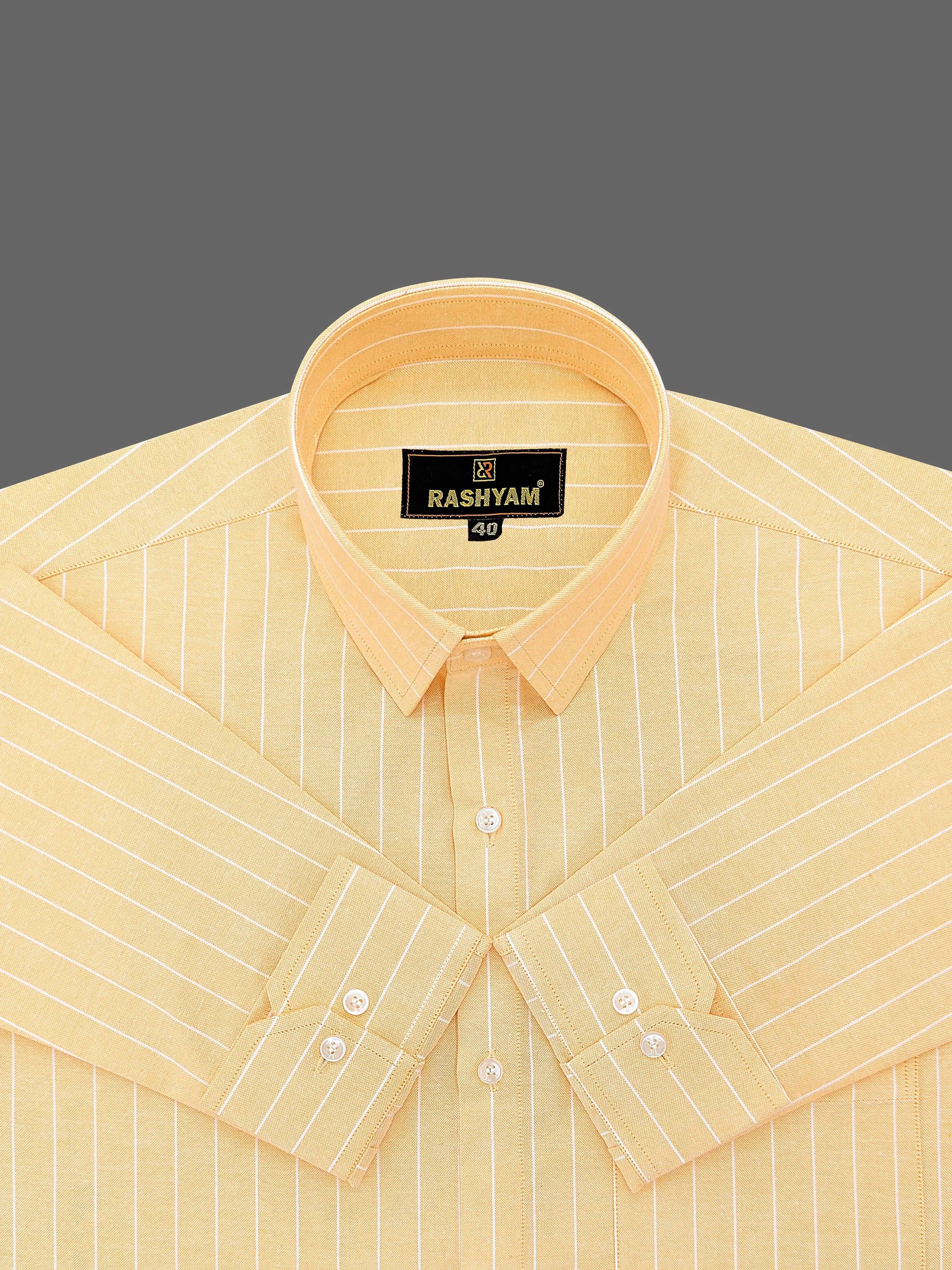 Zodiac White Stripe On Yellow Luxury Oxford Cotton Formal Shirt For Men