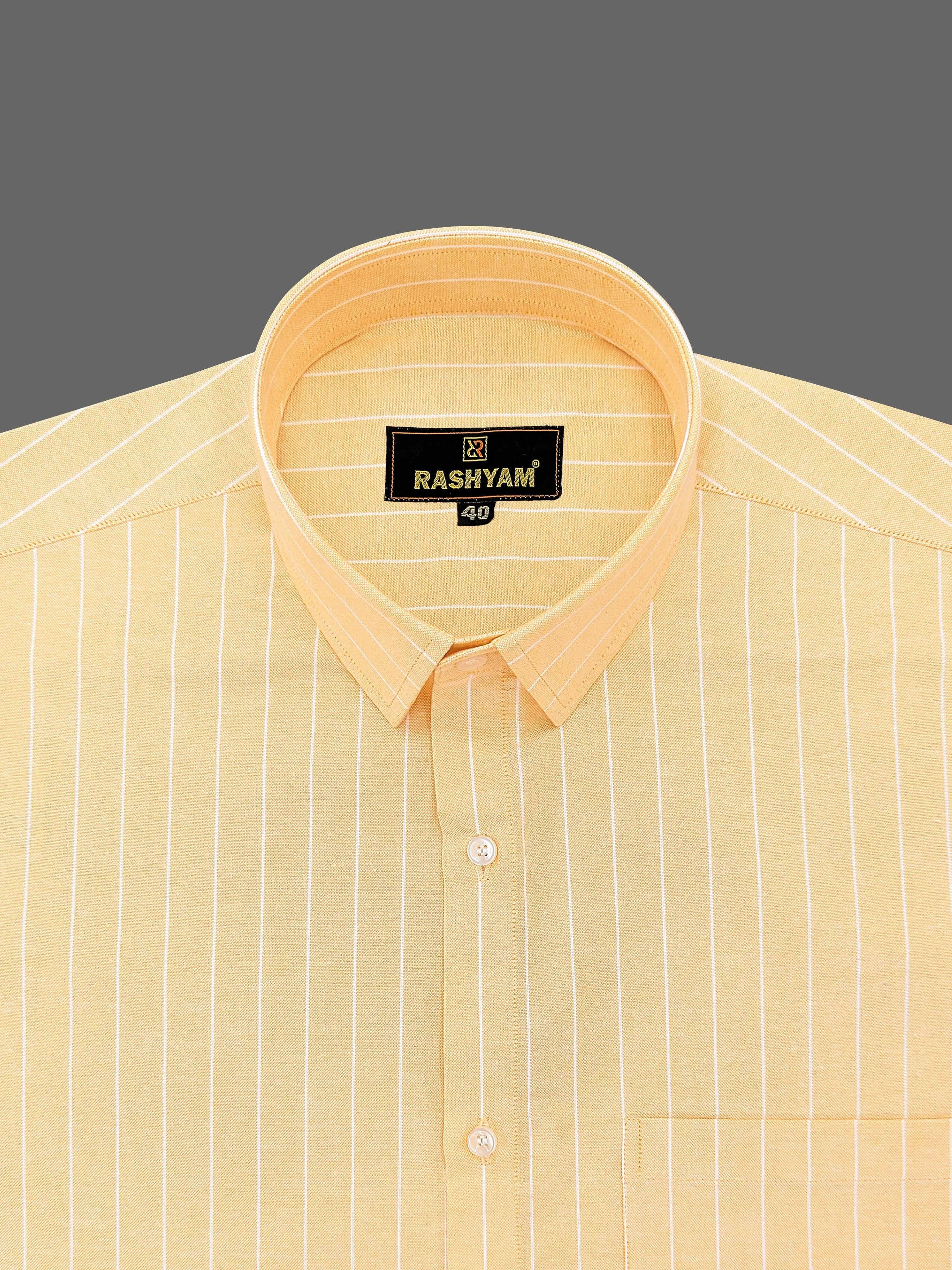 Zodiac White Stripe On Yellow Luxury Oxford Cotton Formal Shirt For Men